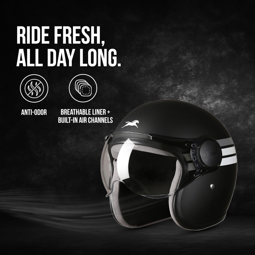 TVS Cruisetown Open Face Helmet – Stylish & Safe Helmet for Riders | ISI & DOT Certified | Premium Protection for Men & Women | Comfortable, Durable & Lightweight Design with Visor